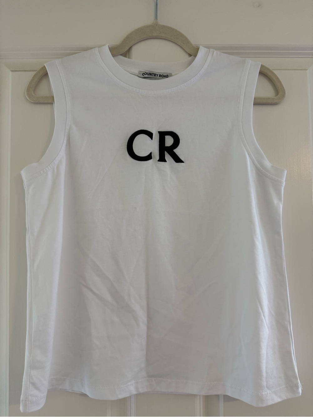 Country Road White Sleeveless Tank with Black CR Logo